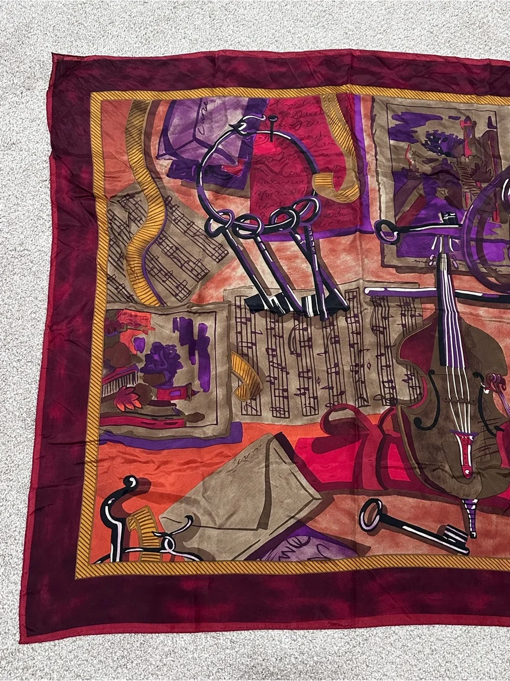 Vintage Albert Nipon Silk Musical Instrument Scarf
